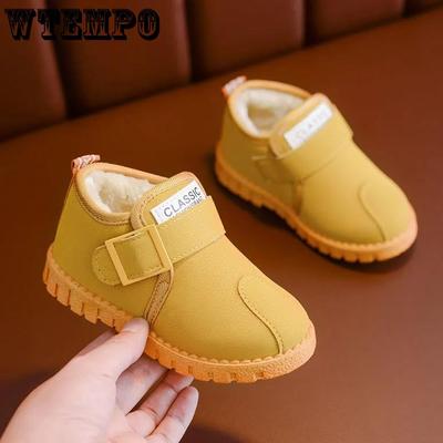 Детские зимние сапоги, плюшевые однотонные хлопковые сапоги для мальчиков, водонепроницаемые нескользящие теплые зимние ботинки