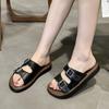 Fashion 2024 Size 35-40 Women Flats Slides Slippers Real Leather Low Heels Summer Shoes  Ins Fashion Casual Beach Daily Dress