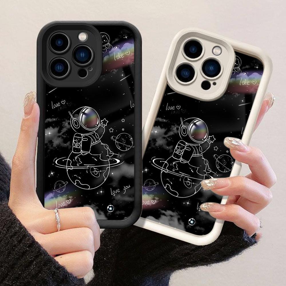JT201 Милый Астронавт Космос Луна для iPhone 17 16 15 14 Pro Max Samsung S26 S25 Ultra A17 A16 A07 A56 Xiaomi 15T Redmi 15c 14C Note 13 Мягкий ТПУ Чехол