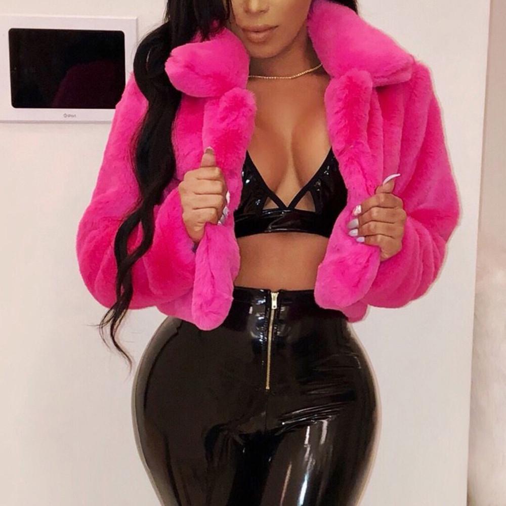 Fashion Women Coat Fleece Turn-down Collar Faux Top Short Loose Coat