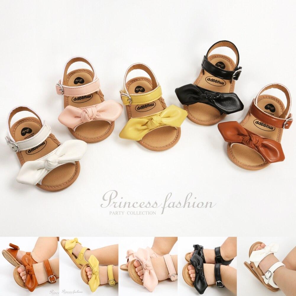 Summer Infant Baby Sandals Shoes PU Leather Bowknot Toddlers Newborn Girls Sandals Kids Girls Flat Footwear 0-18M