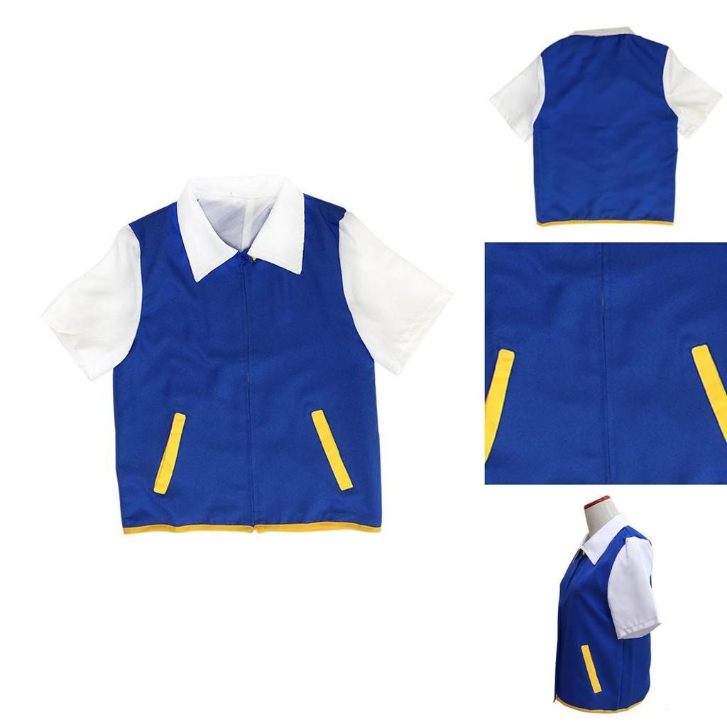 Костюм для косплея Покемон Эш Кетчум Полный комплект Взрослый Куртка Перчатки Шляпа Хэллоуин Высококачественный Эластичный Мягкий Полиэстер