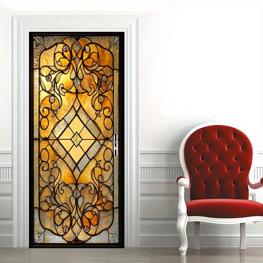 1 шт. Обои с цветочным дизайном Самоклеящаяся фреска для двери Съемный винил Домашний декор Арт-наклейка Деревянный пейзаж Настенный постер Наклейки Porte deursticker