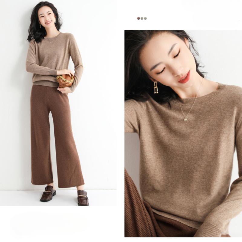 IHUASU Женский осенне-зимний свитер-пуловер, тонкий однотонный трикотажный свитер с длинным рукавом и круглым вырезом, короткий абзац