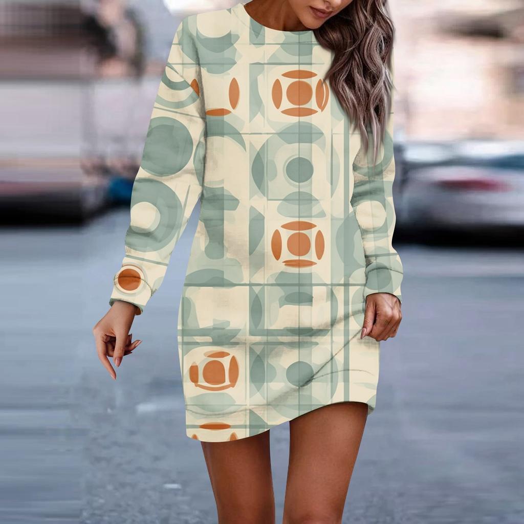 Платье с длинным рукавом для женщин, повседневное пуловер с принтом, платье-свитер, осень