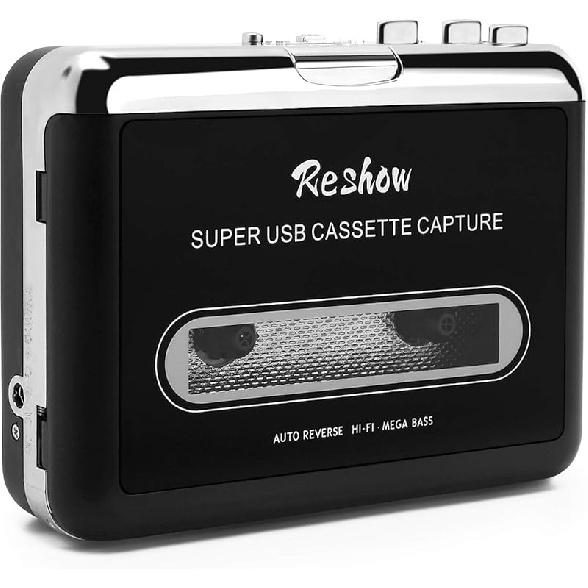 Reshow Cassette Tape Player – Portable Tape Player Audio Cassette to Digital Converter, Compatible with Laptops and Personal Computers Convert