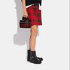 Coach Red Plaid Leather Mini Cylinder Crossbody Bag With Black Leather Trim & Silver Hardware For Daily Use & Holiday Season