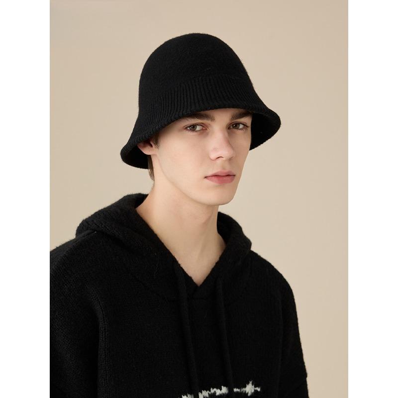 Wool Fisherman Hat Men's Autumn and Winter New Versatile Warm Woolen Hat Bucket Hat Showing Face Small Knitted Basin Hat