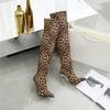 Женские сапоги на высоком каблуке, сексуальные сапоги в европейском и американском стиле, на тонком каблуке с острым носком и леопардовым принтом, большие размеры, эластичные сапоги