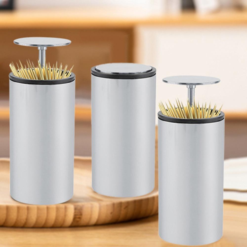 Press System Toothpick Holder Stainless Steel Toothpick Container Home Use