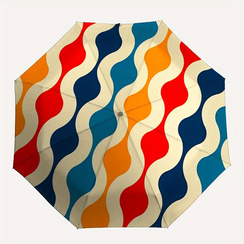 1pc Wavy Colors Automatic Open/close Folding Compact Umbrella, 8-Rib Sturdy Canopy, Lightweight Portable, Everyday Use, Gift, Outdoor Umbrella, Travel