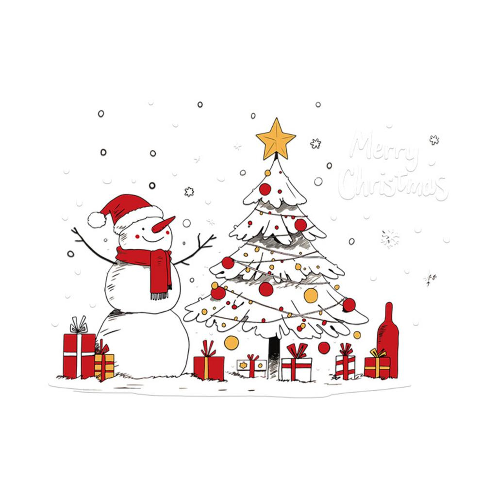 Рождественская декоративная сцена, Рождественский снеговик, Витрина магазина, Наклейка на окно, Статическая наклейка, Стеклянная дверь, Рождественская елка