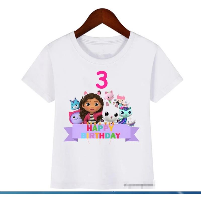 Летняя Милая Мультяшная Футболка Дом Куклы Габби Для Детей Одежда на День Рождения 2-12 Лет Детская Футболка Топы