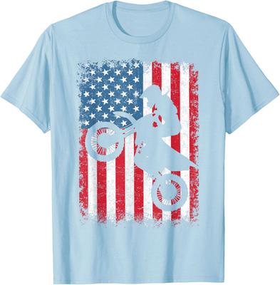 Dirt Bike Motocross Biker American Flag 4th of July Boys Men Unisex T-Shirt 3