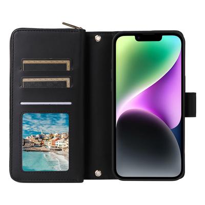 R20 Чехол для iPhone 14/13 Кожаный чехол для телефона с карманом на молнии и подставкой для просмотра