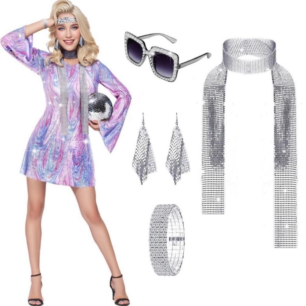 Halloween Hippie Disco Sequin Dress for Women
