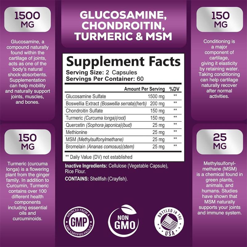 Pslalae - 2100mg Glucosamine Chondroitin MSM Complex Nutritional Capsules - Joint Health