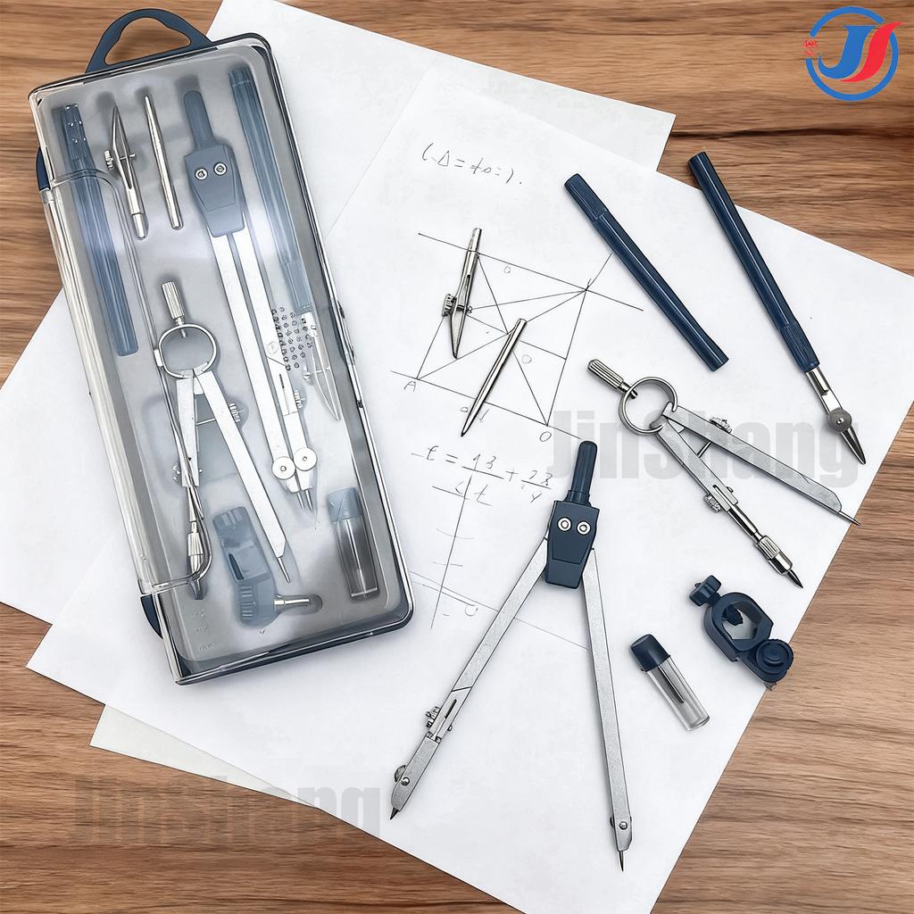 Professional Geometry Set Metal Compass, 8PCS, Geometry Precision Tool Set with Shattered Storage Box, Drawing Tools and Drawing