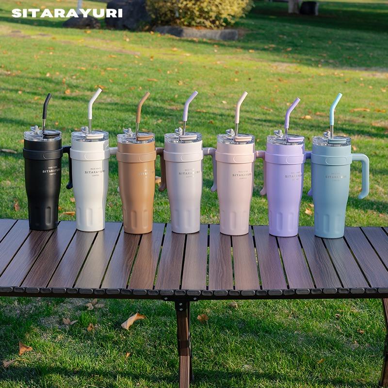 Большая емкость для автомобильной изолированной чашки с ручкой, соломенная чашка из нержавеющей стали для офиса, улицы, путешествий, кофе