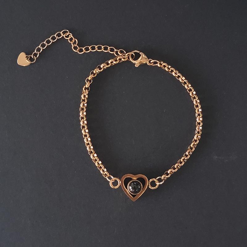 Silver/Gold Color Projection Photo Heart Bracelet with Stainless steel a chain Heart Bracelet Bangle Jewelry for Men Women