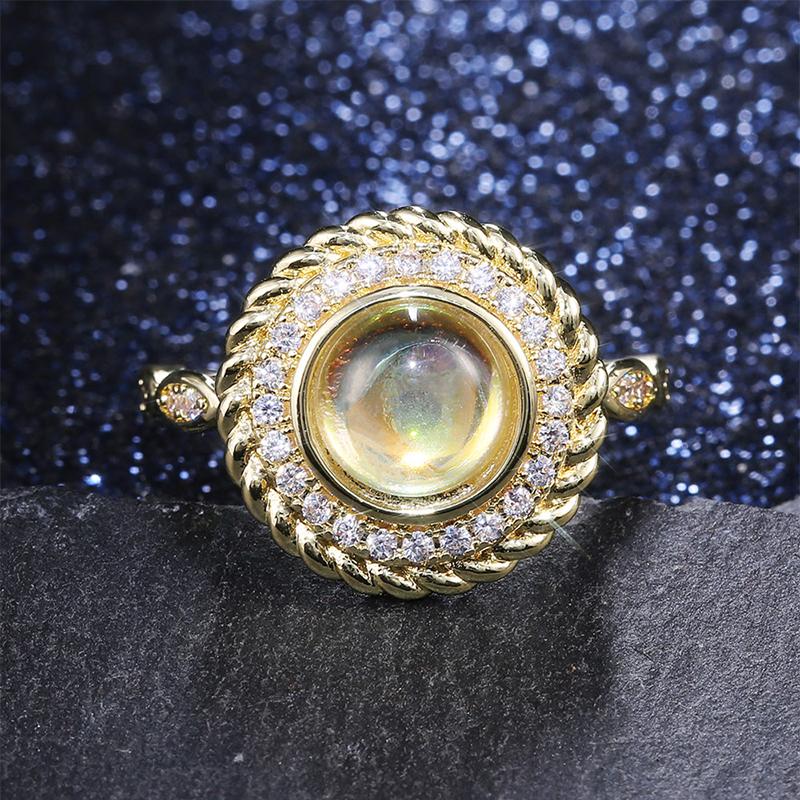 Роскошные круглые женские кольца золотого цвета, винтажные вечерние благородные женские кольца-миди, яркие кольца с имитацией опала, оптовая продажа