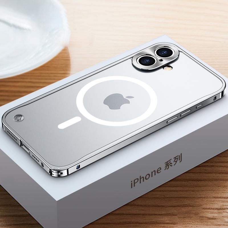 Metal Frame Magnetic Phone Case For iPhone 17 12 13 14 15 16 Pro Max Aluminum Alloy Full Lens Protection Cover For iPhone 16 Plating Metal Back Case