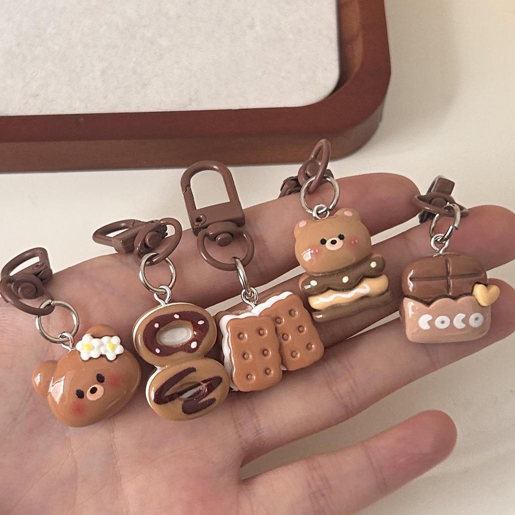 Chocolate Bear Biscuit Keychain: Food Toy Bread Pendant for Friends & Couples