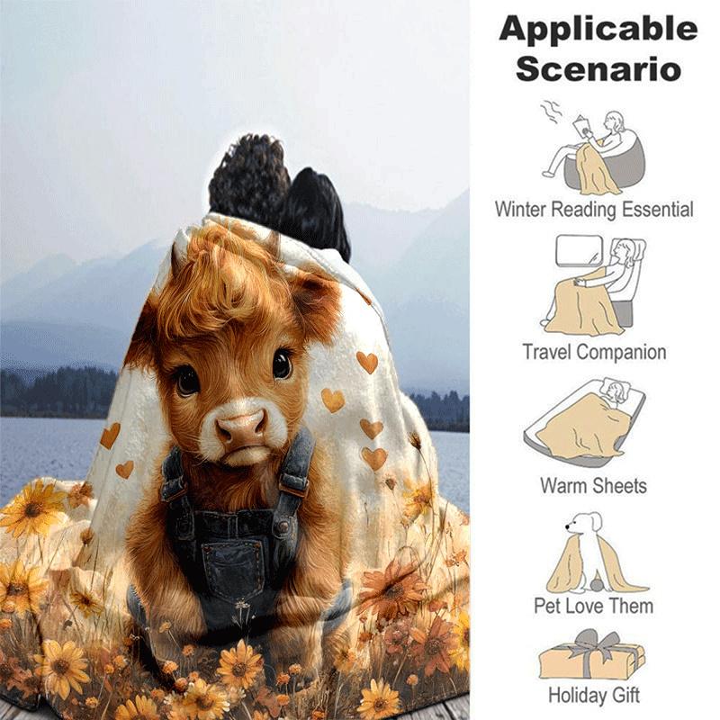 1pc Highland Cow Printing Lightweight Flannel Blanket, Comfortable and Warm Blanket, for Camping Sofa Bed and Couch Office, Suitable for Gift