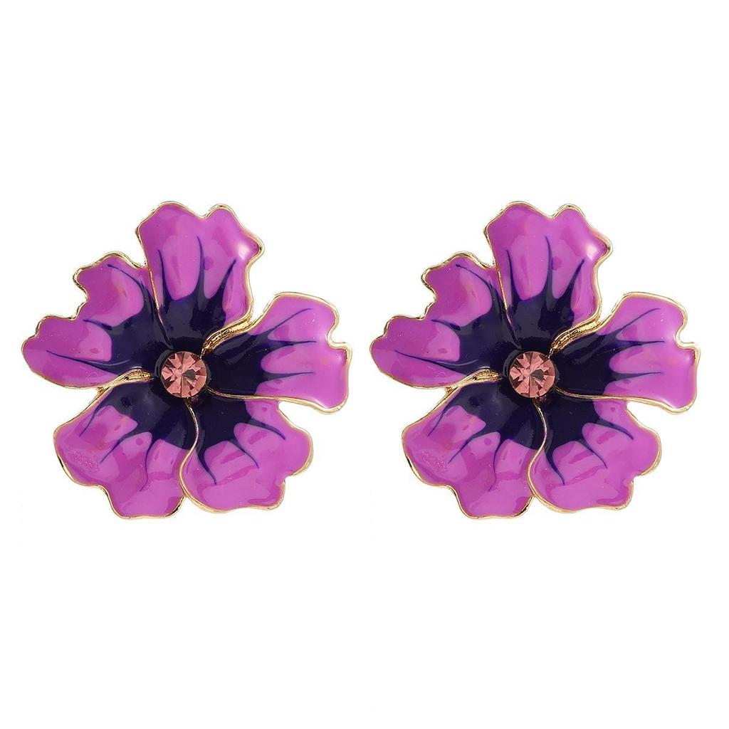 Exaggerated Multi-Color Handmade Flower Oil Drip Earrings for Women