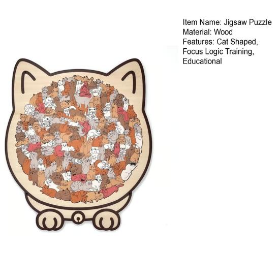 135Pcs/Set Cat Shaped Wooden Jigsaw Puzzle Focus Logic Training Wood Puzzle Game Educational Difficult Puzzle Toy Decoration Cat Lovers Gift