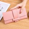 Korean Style Women's Long Tri-Fold Leather Wallet with Coin Pocket and Snap Closure
