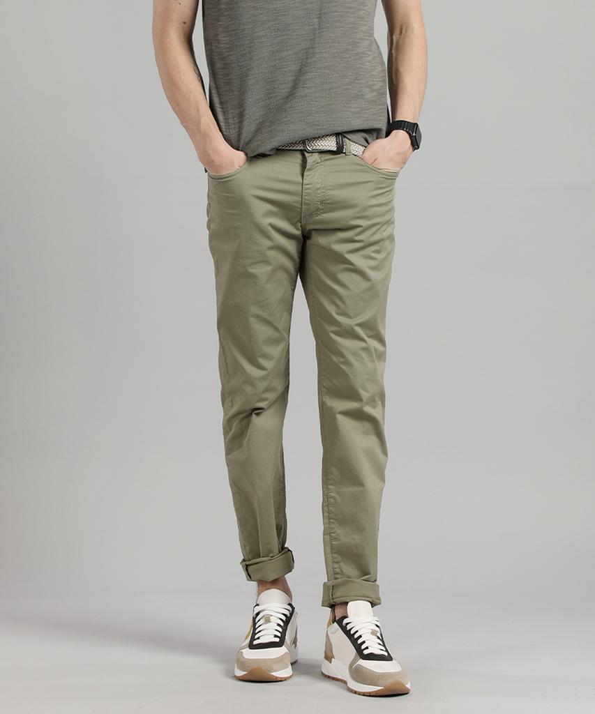 PANICALE Khaki Slim Fit Dyed Cotton Pants