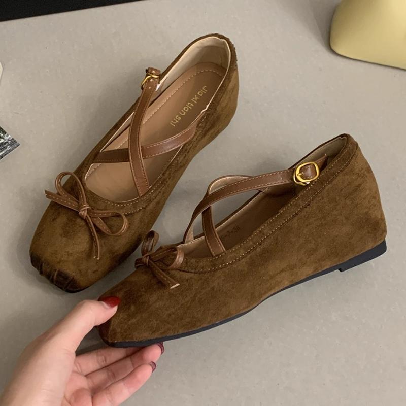 Flats Women Ballet Dance Shoes Bow Square Toe Loafers Shoes Designer Autumn 2025 New Dress Casual Cozy Zapatos De Mujer