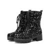 Sequins Glitter Party Goth Shoes For Women Shiny Lace-up Platform Chunky Heels Ankle Boots Wedding Shoes