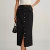 Осенний Новый Стиль Элегантная Прямая Юбка для Офиса Ретро Пуговицы Разрез Универсальная Юбка