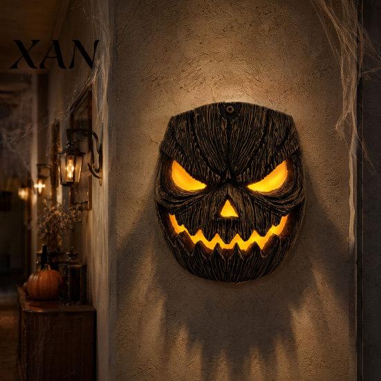 Festive Halloween Mask Pumpkin Face Figurine, Wall Mounted Tree Statue, Porch Light Cover Spooky Resin Hugger for Outdoor Yard, Decor Decoration