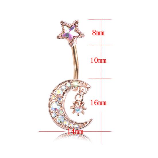 Women Moon Star Colorful Rhinestone Navel Ring Body Piercing Jewelry