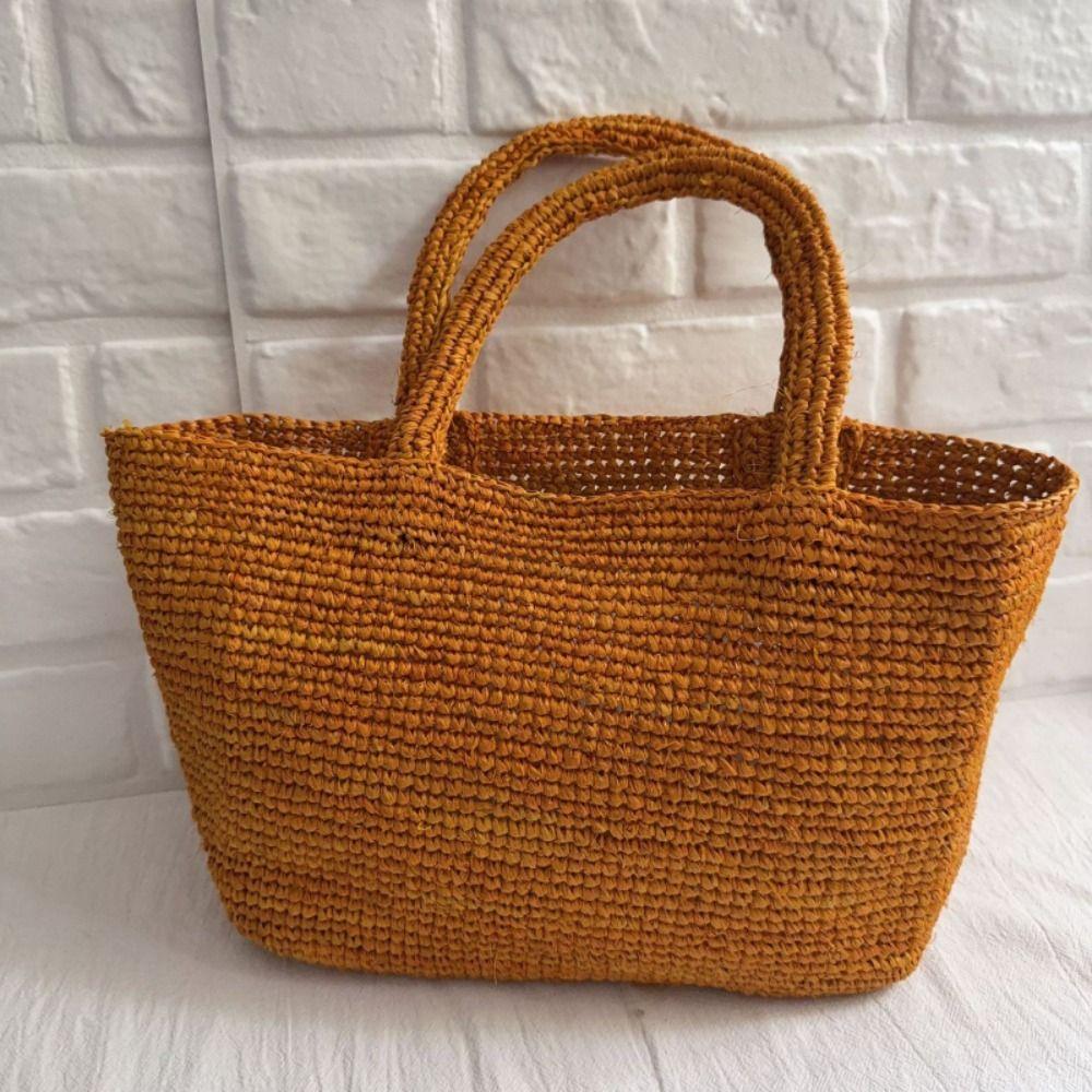New Handmade Raffia Straw Bag Straw Material Woven Design Woven Beach Bag Double Handles Straw Shoulder Bag For Women
