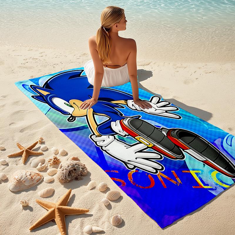 1pc S-Sonic (5) Beach Towel, Comfortable and Thick, and Swimming/Bath/Picnic/Camping Towel, Suitable for Seaside Beaches