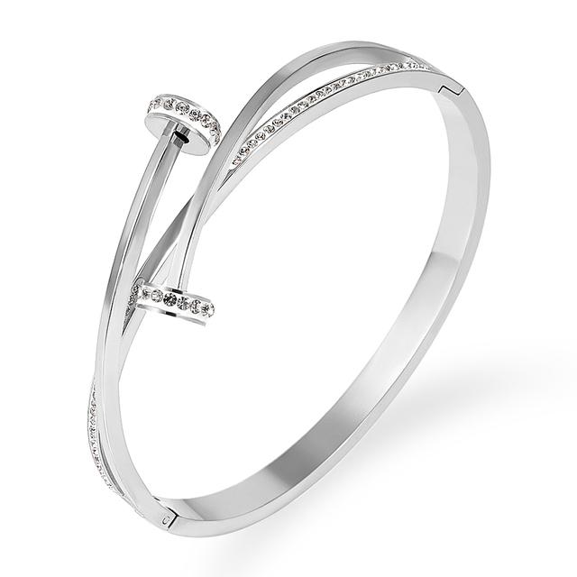 Уникальный браслет из нержавеющей стали с двойным кристаллом и головкой гвоздя для женщин, свадебный подарок, браслет, оптовая продажа ювелирных изделий