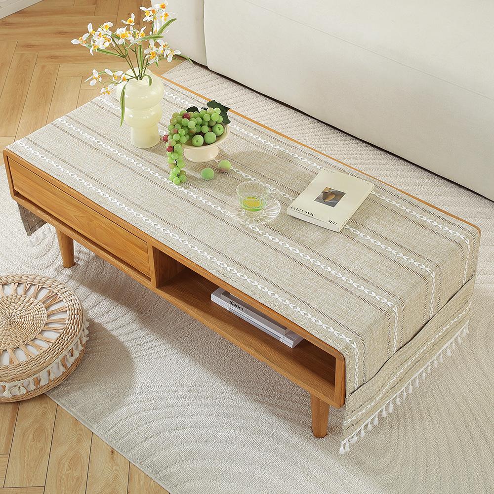 Rectangle Tablecloth Coffee Table Mat Table Mat Fabric Embroidery Jacquard Tassel Household Dust Cover