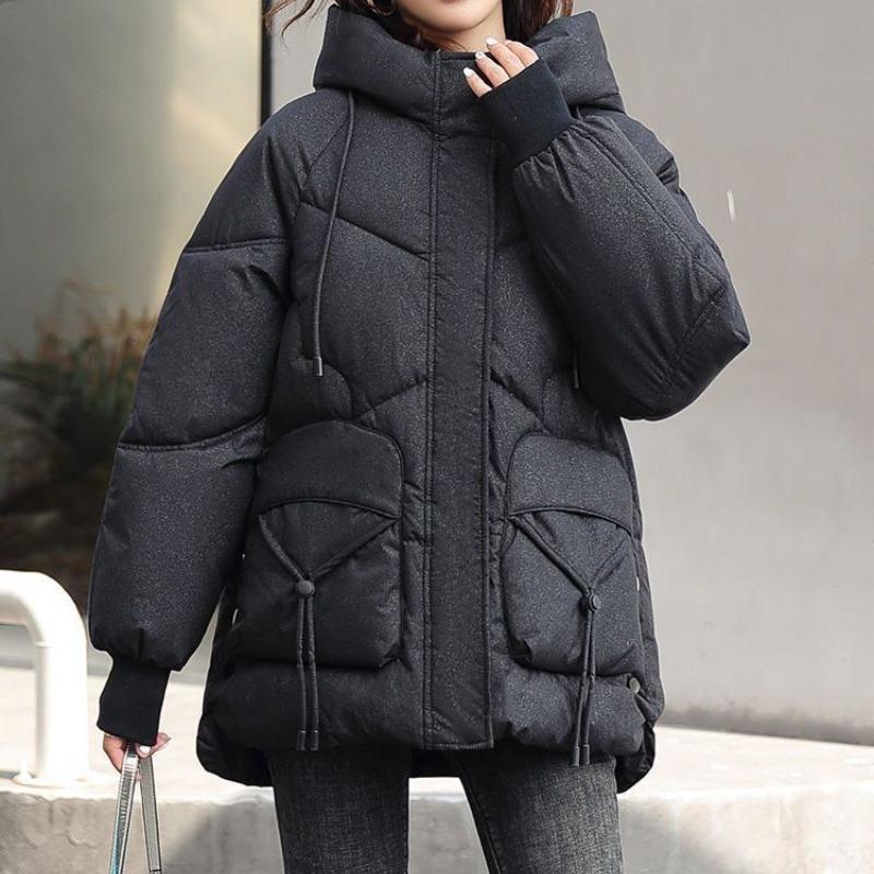 Зимняя женская теплая толстая куртка с капюшоном, повседневная свободная куртка с хлопковой подкладкой, верхняя одежда средней длины