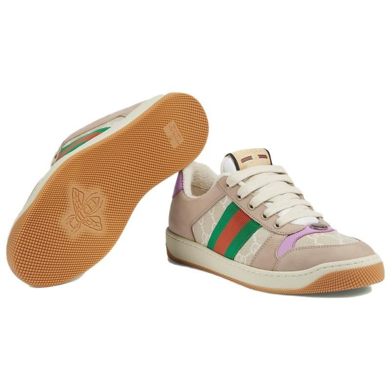 Gucci Кеды Screener Потертые Холст Кожа Удобные Низкие Стильные Обувь для Скейтбординга Женские Разноцветные 705051 UULG0 9683
