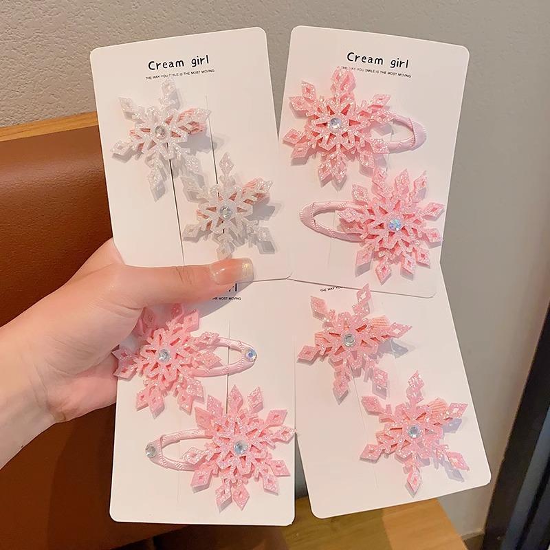 2PCS/set Princess Hair Clips Shining Up Snowflake BB Clip Lovely Girls Hairpins Children Christmas Headwear Barrettes Hair Accessories