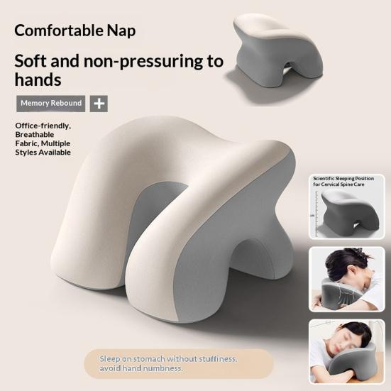 Face Down Nap Pillow, Ergonomic Memory Foam Nap Pillow, Desk Nap Pillow with Arm Hole, Washable Cover for Office School Desk Sleeping