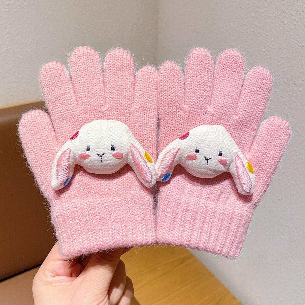 Candy Color Cute Animal Kids Knit Gloves Warm Full Finger Gloves Riding