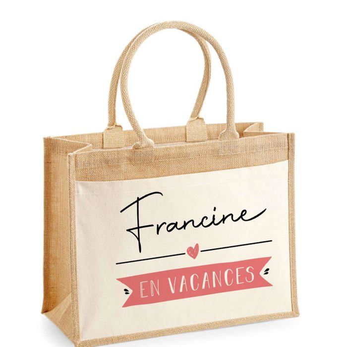 Sac de plage - PLANETEE - Jute avec poche Francine en Vacances - Coton - 43 x 33 cm - Multicolore