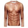 Crewneck Long Sleeve T-shirt 3D Funny Muscle Body Printed T-shirts Slim Oversized T Shirt Men Tops Ugly Chest Hair Tops Tees New