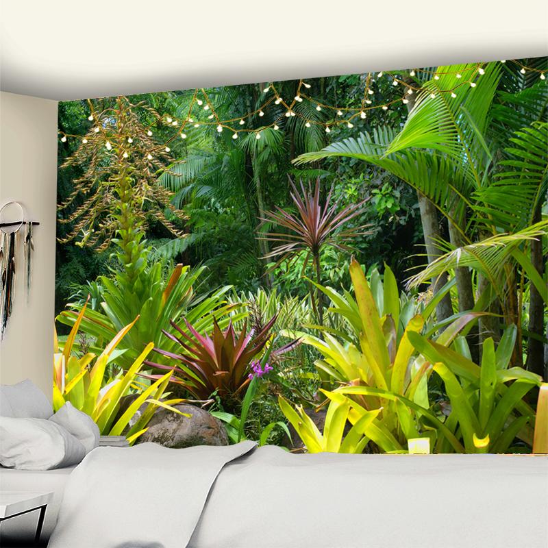 Гобелен с тропическим лесом, настенный подвесной семейный декор для спальни, полиэстеровая ткань, богемный растительный художественный принт