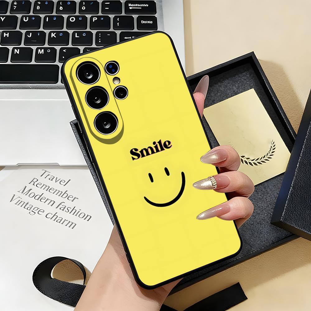 Аниме Чехол для телефона с улыбкой для Samsung S26 S25 S24 FE S23 S22 S21 Plus S20 Ultra Note20Ultra Черный Мягкий чехол